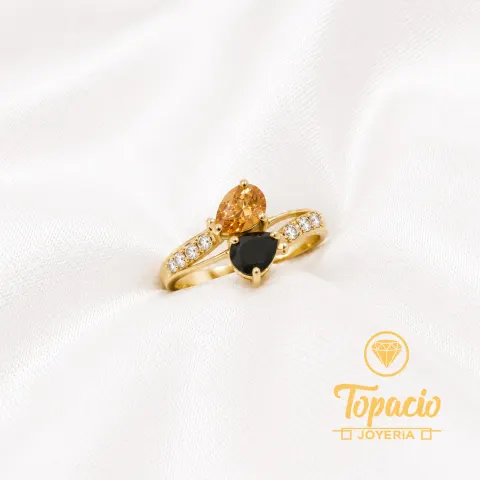 Anillo Gotas con Piedras 18K