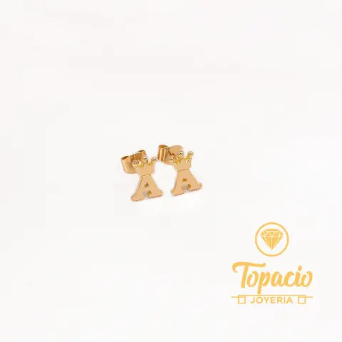 Aretes Inicial con Corona 18K