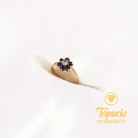 Anillo Flor Azul 18K