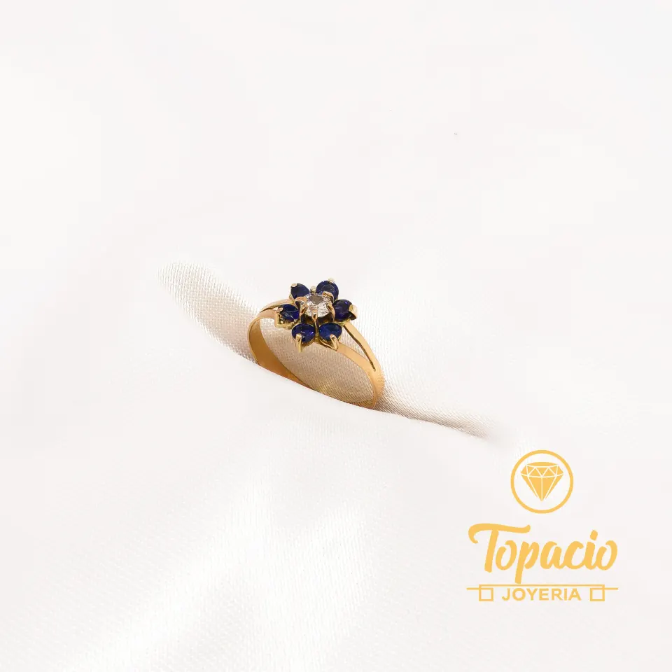 Anillo Flor Azul 18K