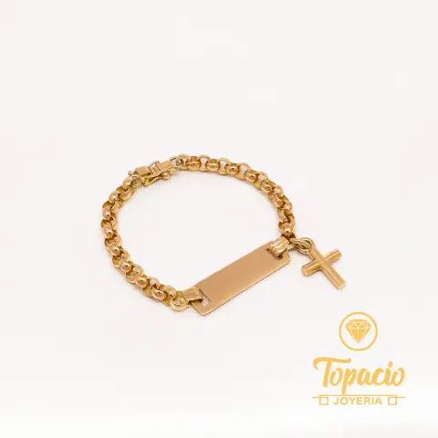 Esclava con Placa y Dije Cruz Personalizado 18K