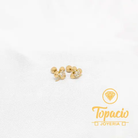 Aretes Trébol con Piedra Blanca 18K