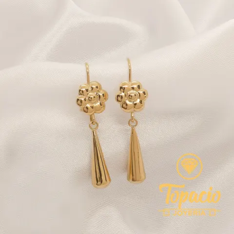 Arete Flor con Lágrima Colgante 18K