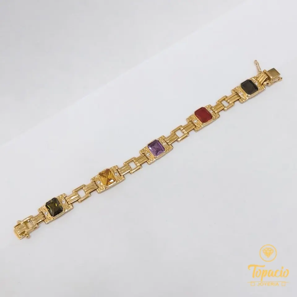 Pulsera Eslabón Triple con Piedras 18K