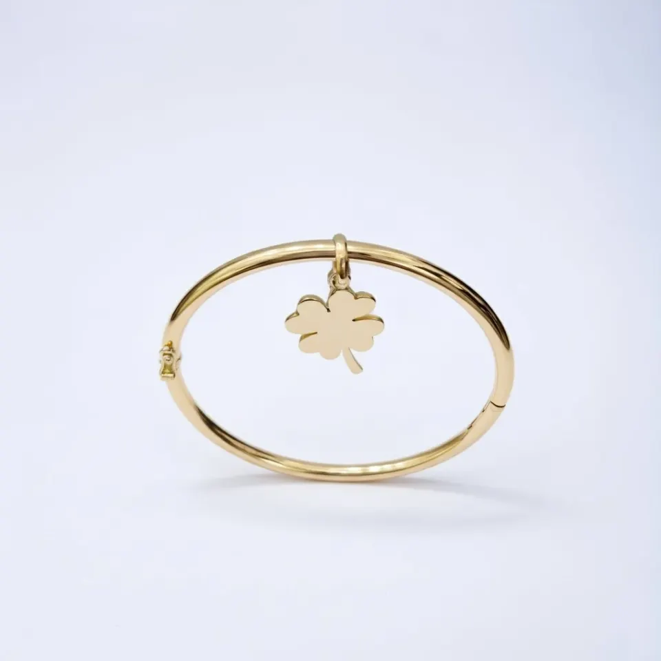 Puñera Tubular Oval con Dije Trébol 18K