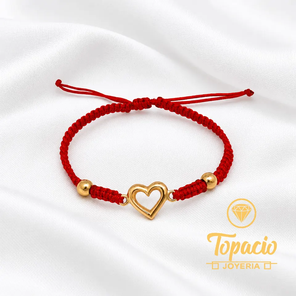 Pulsera Hilo Rojo Corazón 18K