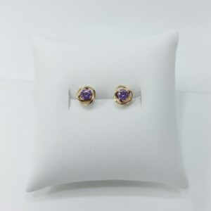 Aretes con Piedra Morada en Oro 18k