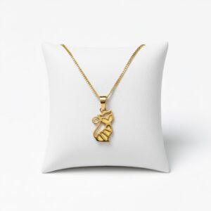 Cadena con dije Gatito con Corazón en Oro 18k
