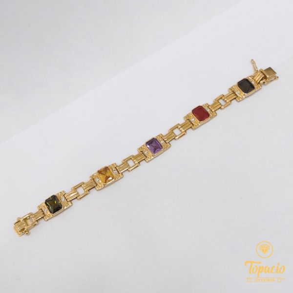 Pulsera Aurora – Oro 18k con Piedras de Color