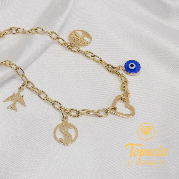 Pulsera Eslabón Oval con Dijes Personalizados 18K