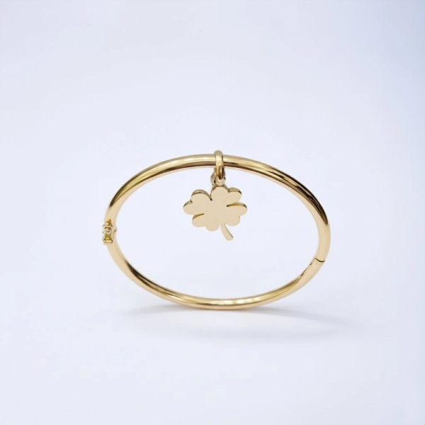 Puñera Tubular Oval con Dije Trébol 18K
