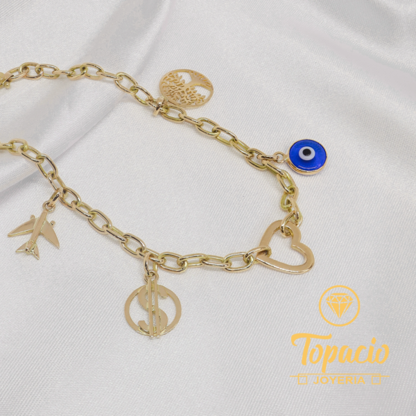 Pulsera Eslabón Oval con Dijes Personalizados 18K