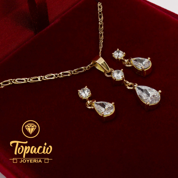 Set de Aretes + Cadena con Dije Gotas 18K