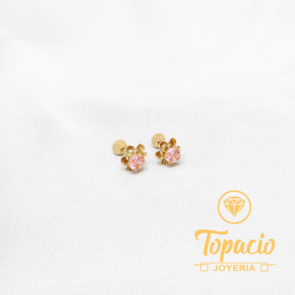 Aretes Flor Rosada 18K