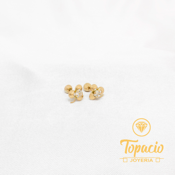 Aretes Trébol con Piedra Blanca 18K