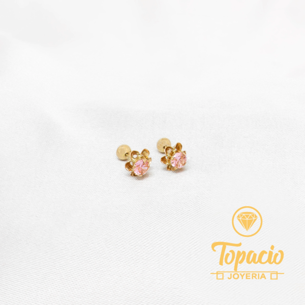 Aretes Flor Rosada 18K
