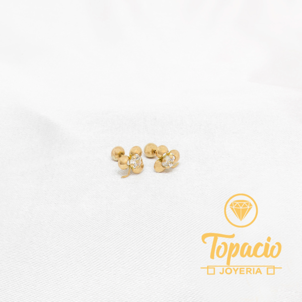 Aretes Trébol con Piedra Blanca 18K