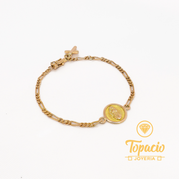 Pulsera Virgen de Guadalupe con Dije Cruz 18K