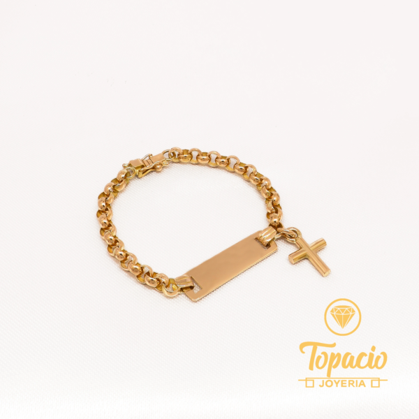 Esclava con Placa y Dije Cruz Personalizado 18K