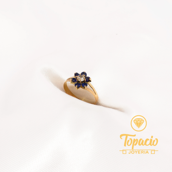 Anillo Flor Azul 18K